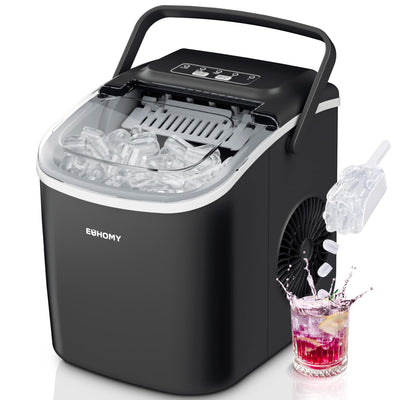 EUHOMY Eiswürfelmaschine Klein, 12KG Eiswürfelbereiter Ice Maker, 9 Würfel in 6 Minuten fertig, Schwarz Eiswürfelmaschine mit Tragbarem Griff, 12KG/24H, Selbstreinigendes Eiswürfelmaschinen