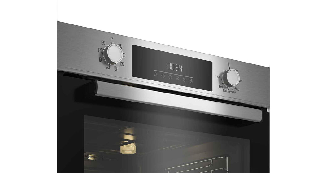 Beko BBIM12300X b300 Einbau-Backofen, 60 cm Backofen, 72 l Volumen, Dampfreinigung SteamShine, 8 Heizarten, AeroPerfect für gleichmäßiges Backen, Multifunktionsofen, Edelstahl