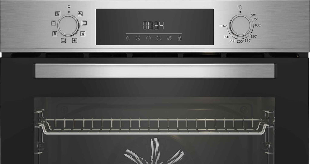 Beko BBIM12300X b300 Einbau-Backofen, 60 cm Backofen, 72 l Volumen, Dampfreinigung SteamShine, 8 Heizarten, AeroPerfect für gleichmäßiges Backen, Multifunktionsofen, Edelstahl
