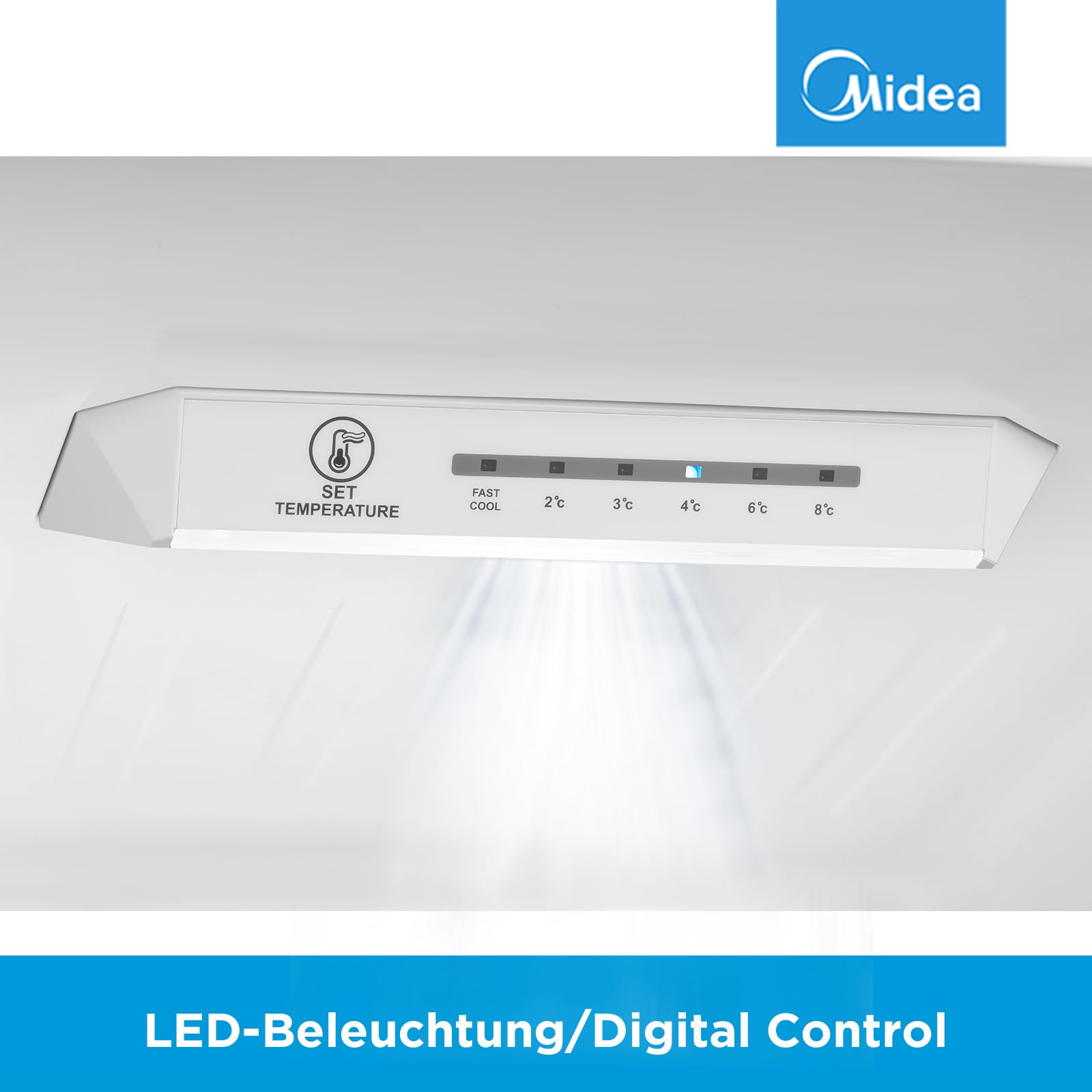 Midea Kühlschrank mit Gefrierfach MERB276FGE02A | 270L Kühl-Gefrierkombination (199L + 71L) | No Frost, All-Around Cooling | Doppelte Steuerung & Digital Control | Super-Kühl, LED | 180 cm, Edelstahl