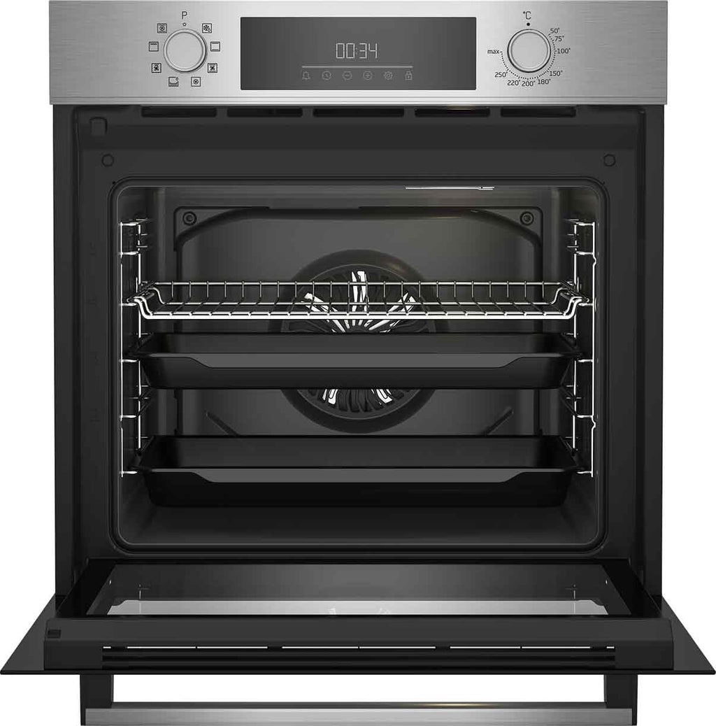 Beko BBIM12300X b300 Einbau-Backofen, 60 cm Backofen, 72 l Volumen, Dampfreinigung SteamShine, 8 Heizarten, AeroPerfect für gleichmäßiges Backen, Multifunktionsofen, Edelstahl