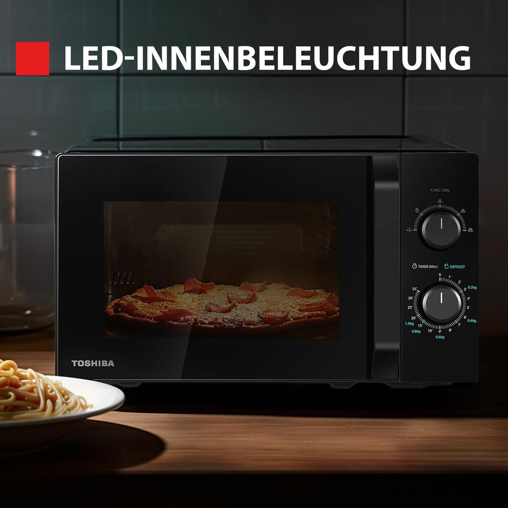 Toshiba MW2-MM20PF(BK) Mikrowelle/Solo-Mikrowelle / 20L / 800W / 5 Leistungsstufen mit praktischer Auftaufunktion/LED-Beleuchtung im Innenraum/Schwarz