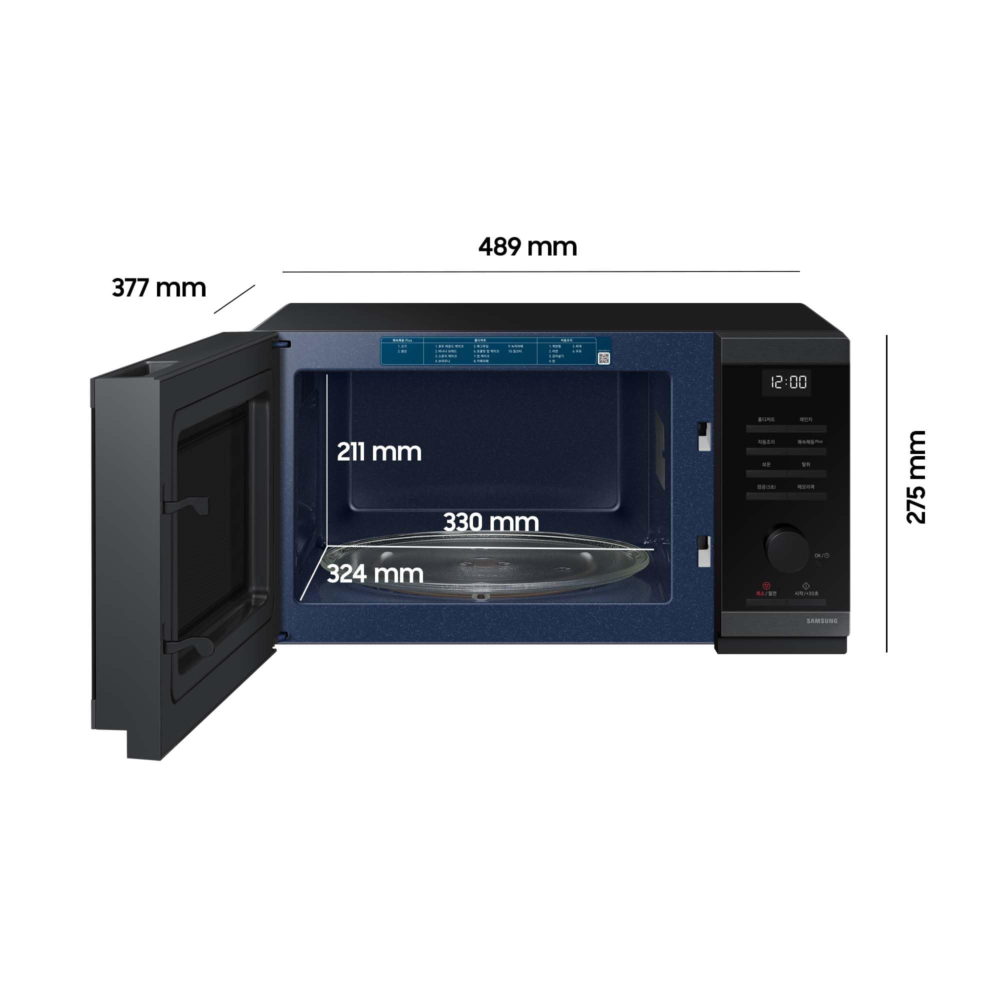 Samsung MS23DG4504AGE1 Solo-Mikrowelle ohne Grill, 23 l, 800 W, Home Dessert, Quick Defrost, Healthy Cooking, Warmhaltefunktion, Schwarz Edelstahl