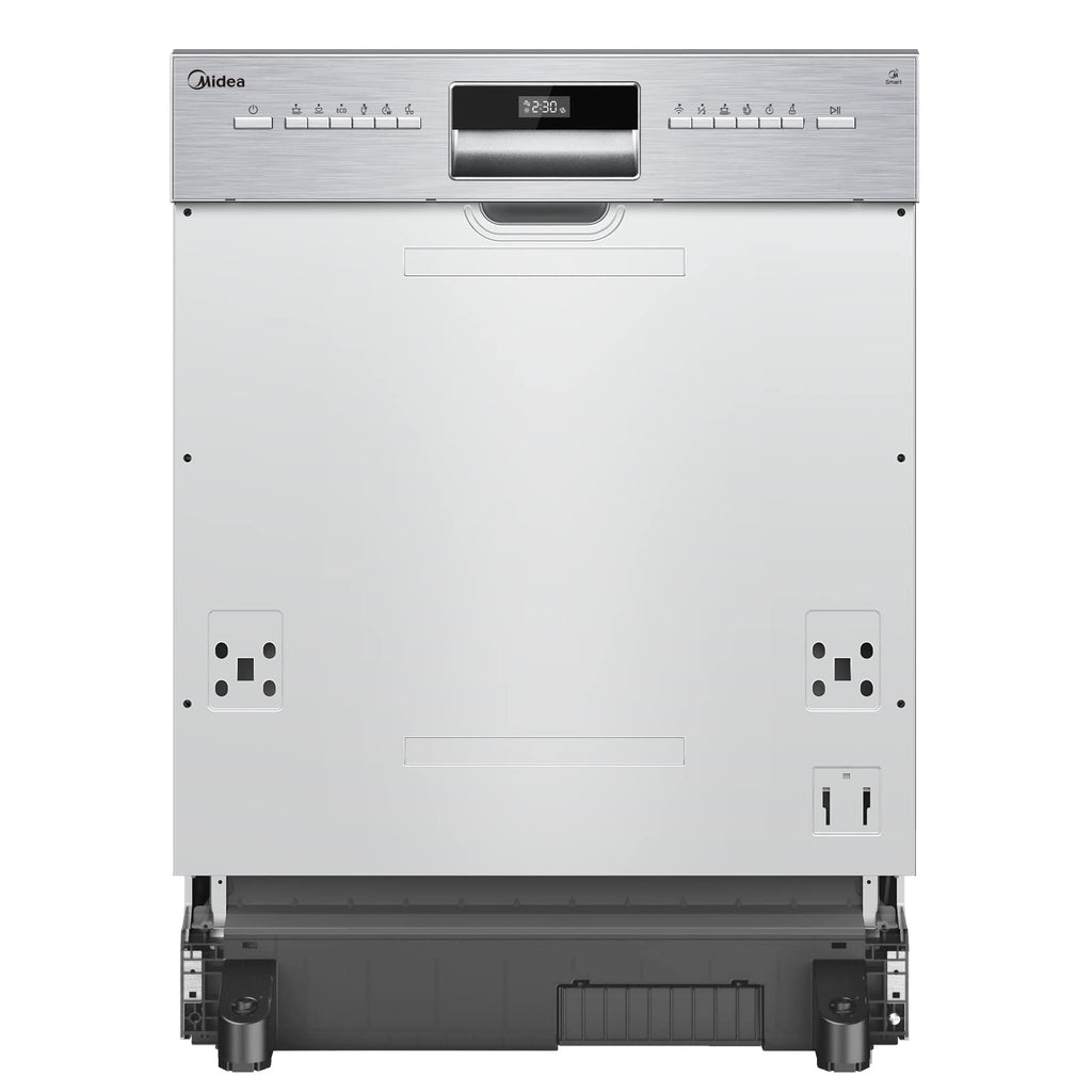 Midea SI 3.60N wi Geschirrspüler 60 cm Teilintegriert, 13 Maßgedecke, Halbintegrierter Spülmaschine mit WiFi, Extra Trocknung, 7 Programme, 49dB, 0~24 Startverzögerung - Inox
