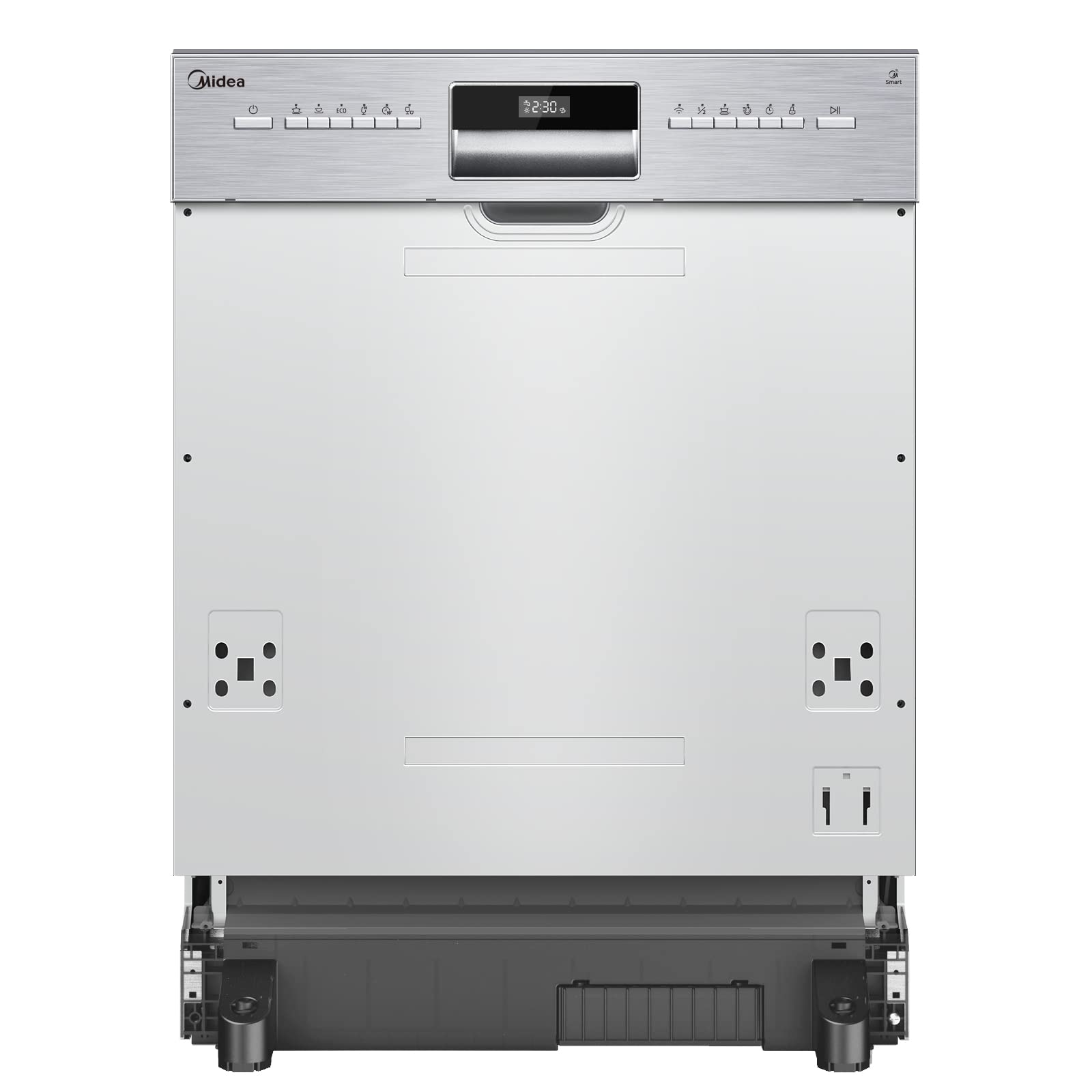 Midea SI 3.60N wi Geschirrspüler 60 cm Teilintegriert, 13 Maßgedecke, Halbintegrierter Spülmaschine mit WiFi, Extra Trocknung, 7 Programme, 49dB, 0~24 Startverzögerung - Inox