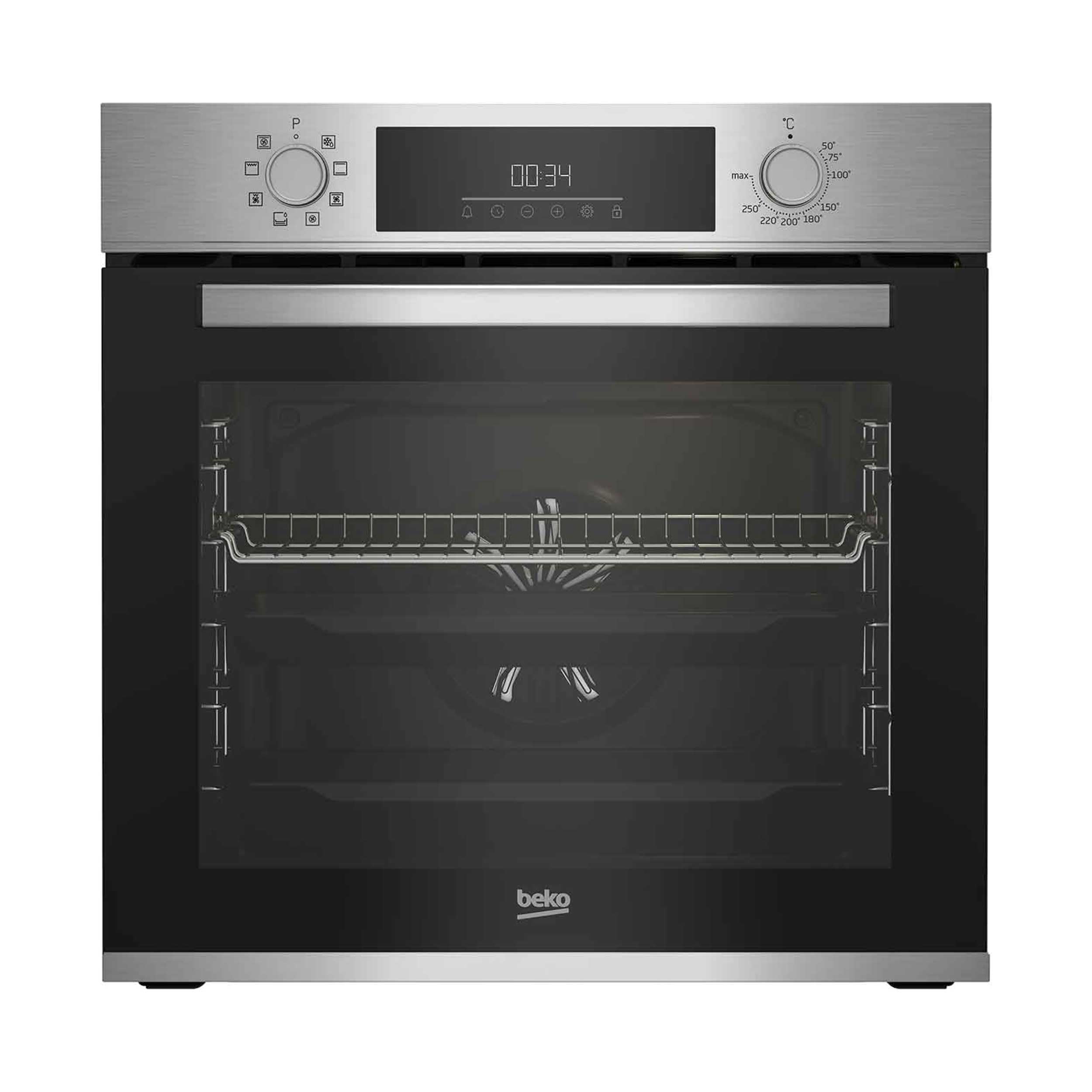 Beko BBIM12300X b300 Einbau-Backofen, 60 cm Backofen, 72 l Volumen, Dampfreinigung SteamShine, 8 Heizarten, AeroPerfect für gleichmäßiges Backen, Multifunktionsofen, Edelstahl