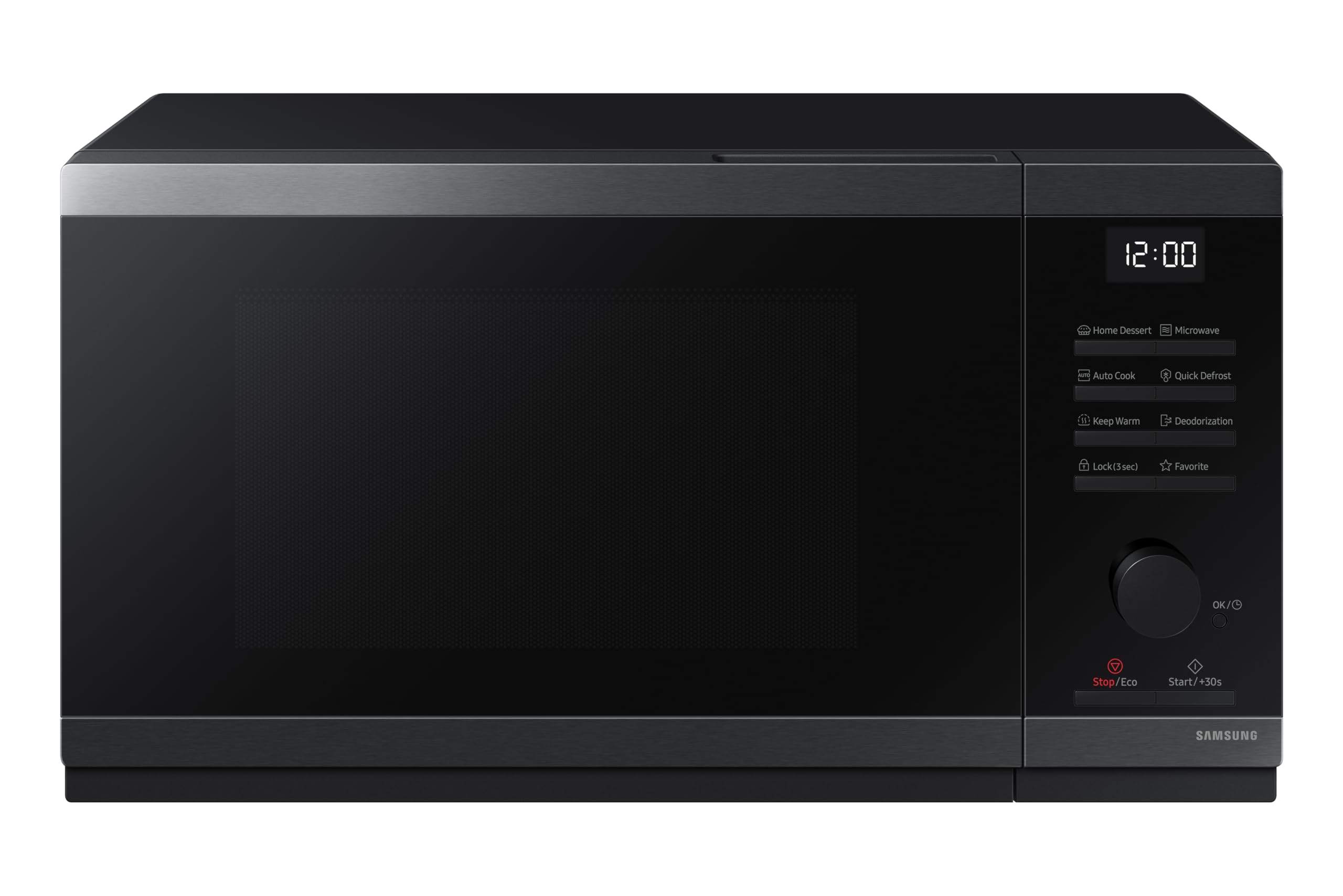 Samsung MS23DG4504AGE1 Solo-Mikrowelle ohne Grill, 23 l, 800 W, Home Dessert, Quick Defrost, Healthy Cooking, Warmhaltefunktion, Schwarz Edelstahl