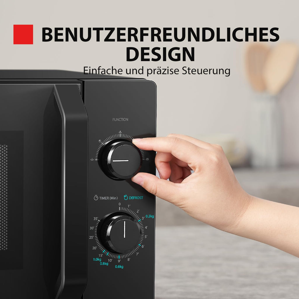 Toshiba MW2-MM20PF(BK) Mikrowelle/Solo-Mikrowelle / 20L / 800W / 5 Leistungsstufen mit praktischer Auftaufunktion/LED-Beleuchtung im Innenraum/Schwarz