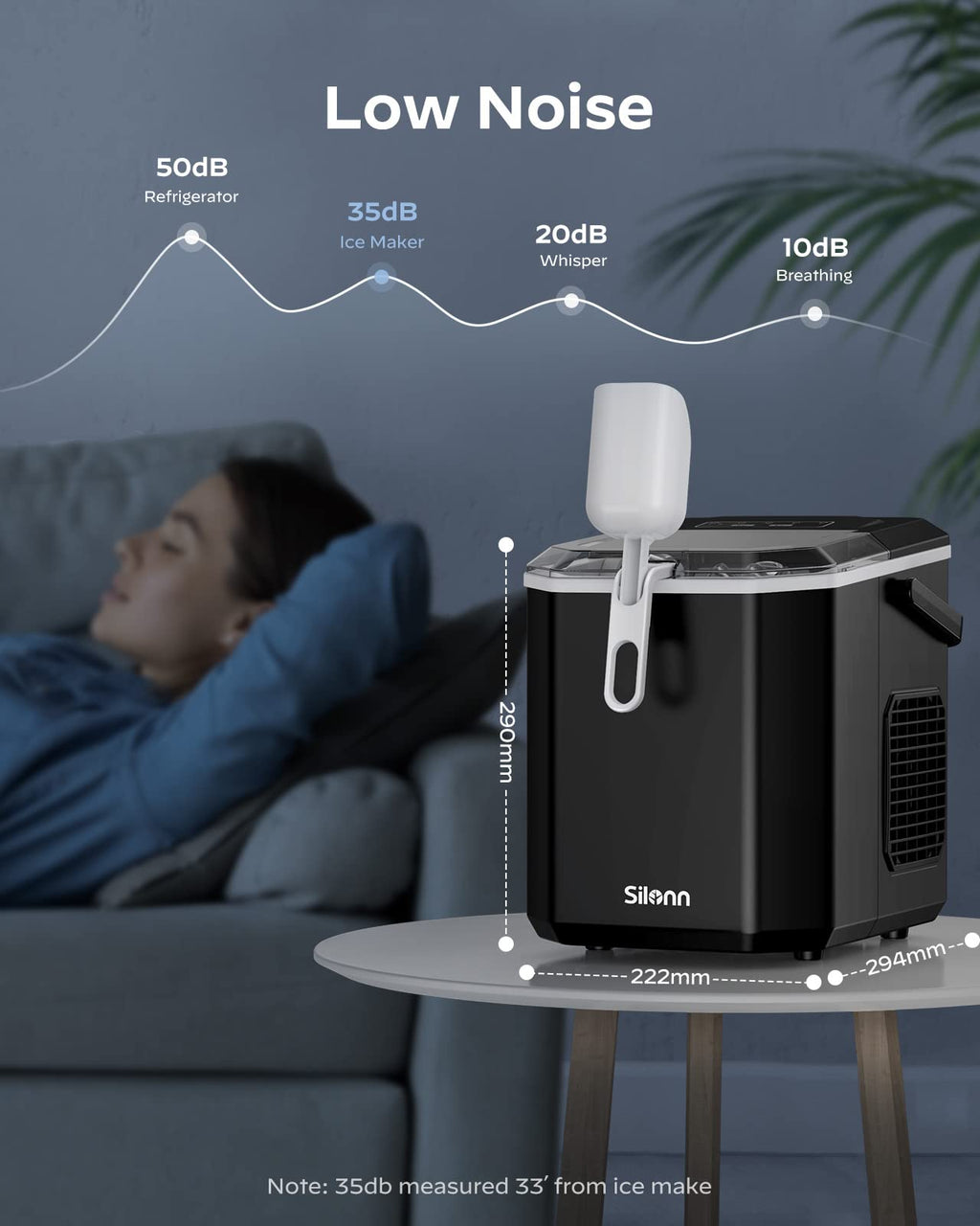 Silonn Eiswürfelmaschine mit Griff-Eiswürfelkorb – Tragbar & Selbstreinigend, Mini Ice Maker 9 Eiswürfel/6 Min. 12 KG/Tag, Eiswürfel einfach entnehmen und überall nutzen