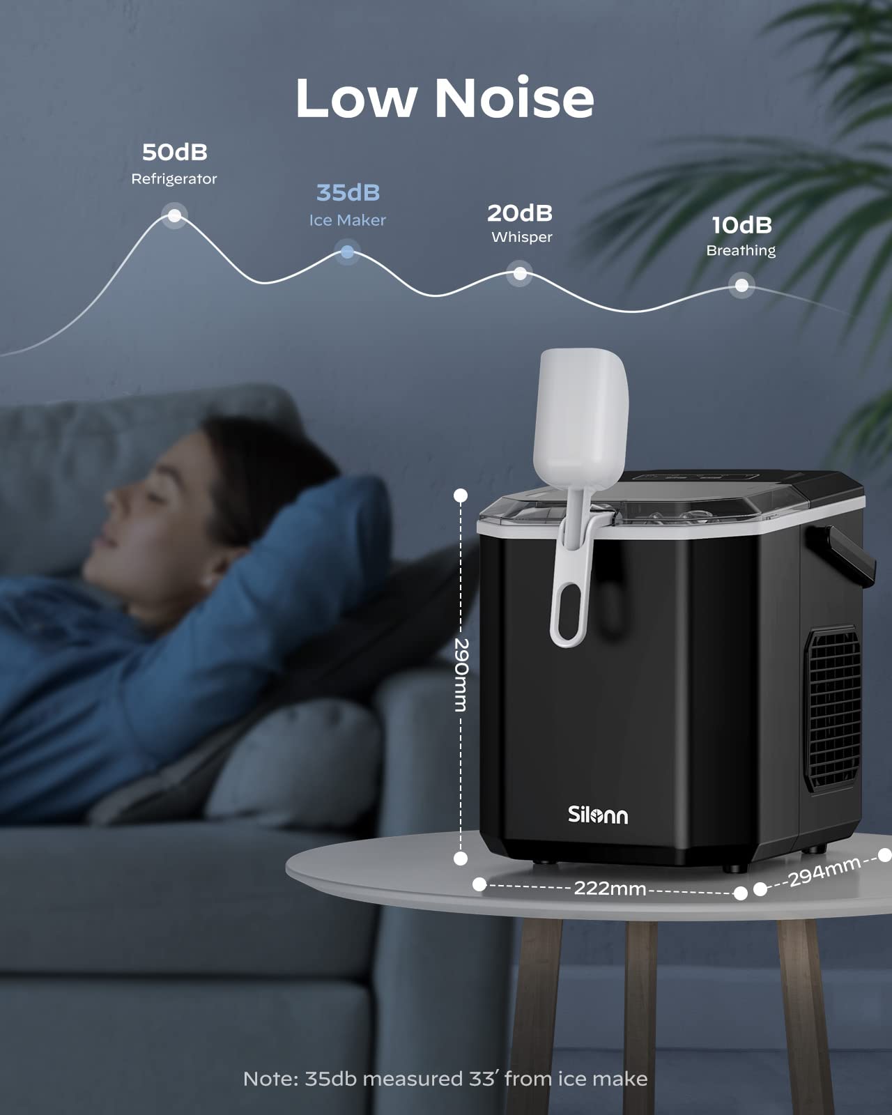 Silonn Eiswürfelmaschine mit Griff-Eiswürfelkorb – Tragbar & Selbstreinigend, Mini Ice Maker 9 Eiswürfel/6 Min. 12 KG/Tag, Eiswürfel einfach entnehmen und überall nutzen