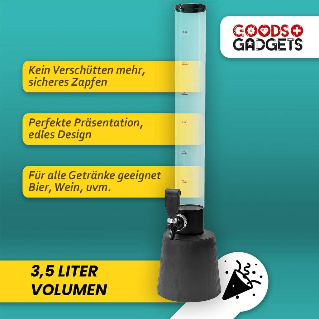 Bierzapfanlage & Biersäule 3,5L – Premium Getränkespender & Bierturm für Partys – Getränkesäule, Zapfsäule & Trinksäule – Das perfekte Bier Gadget & Aperol Spender