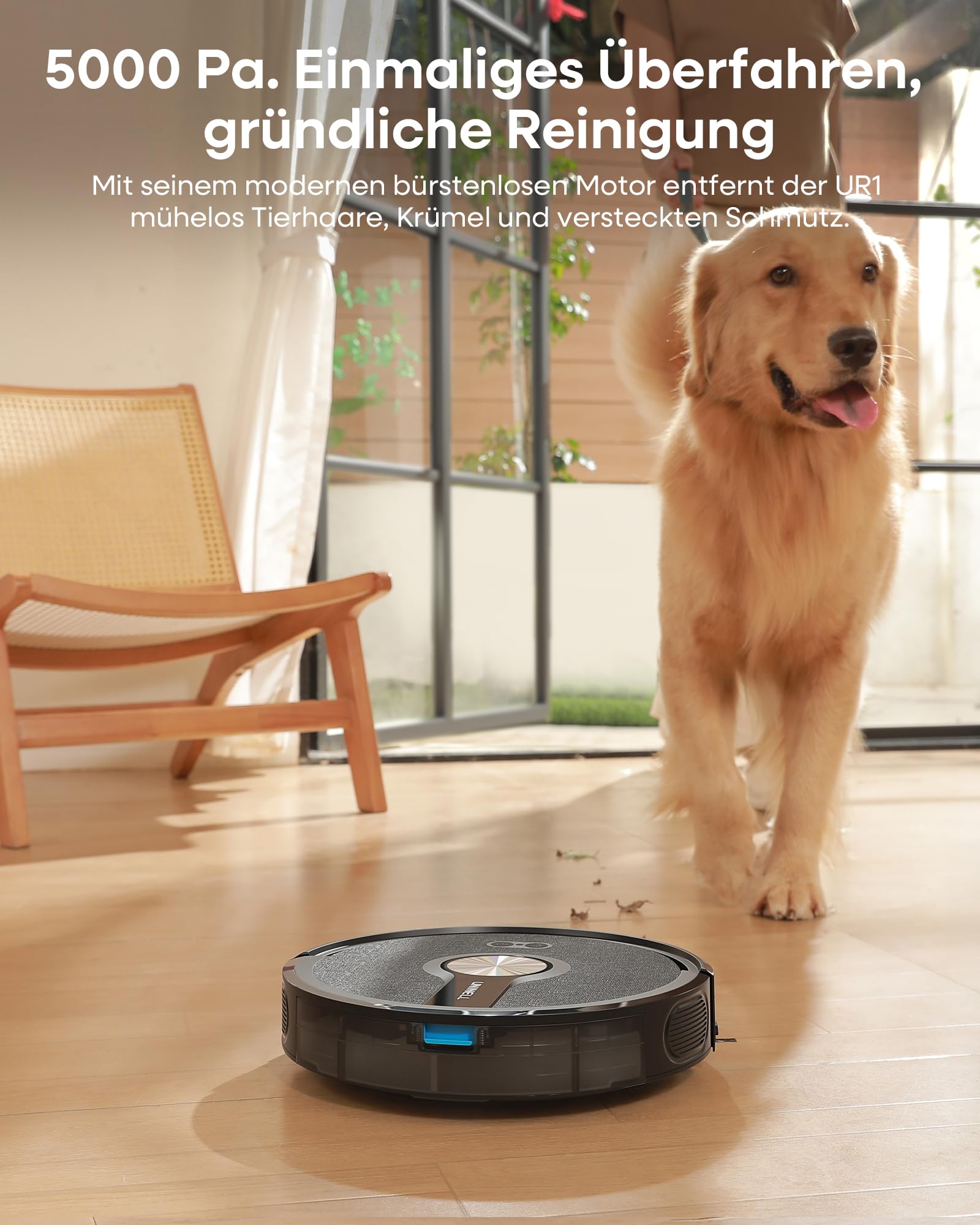 uninell Saugroboter mit Wischfunktion 5000Pa, Staubsauger Roboter 3 in 1 mit 180Min Laufzeit, Staubsaugroboter mit Auto-Teppich-Boost Roboterstaubsauger für Tierhaare Teppich Böden, APP Steuerung