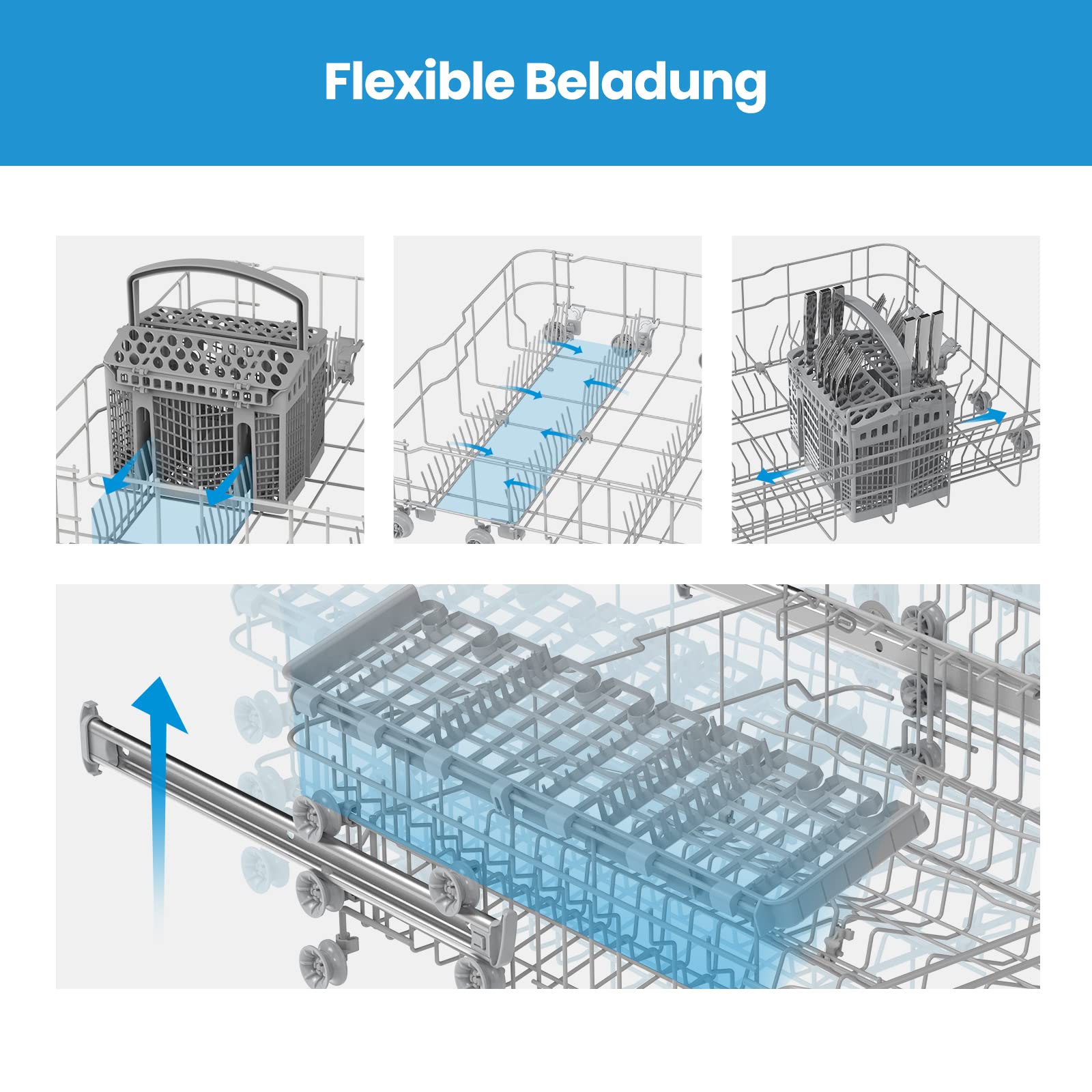 Midea SI 3.60N wi Geschirrspüler 60 cm Teilintegriert, 13 Maßgedecke, Halbintegrierter Spülmaschine mit WiFi, Extra Trocknung, 7 Programme, 49dB, 0~24 Startverzögerung - Inox