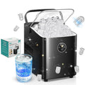 FOHERE Eiswürfelmaschine 14kg 24 Stunden, Eiswürfel in 5 Min, 2 Größen von Bullet Ice, Selbstreinigender Eiswürfelbereiter mit Griff, Eisschaufel u. Korb, Ice Maker für Party Büro RV (Tiefschwarz)