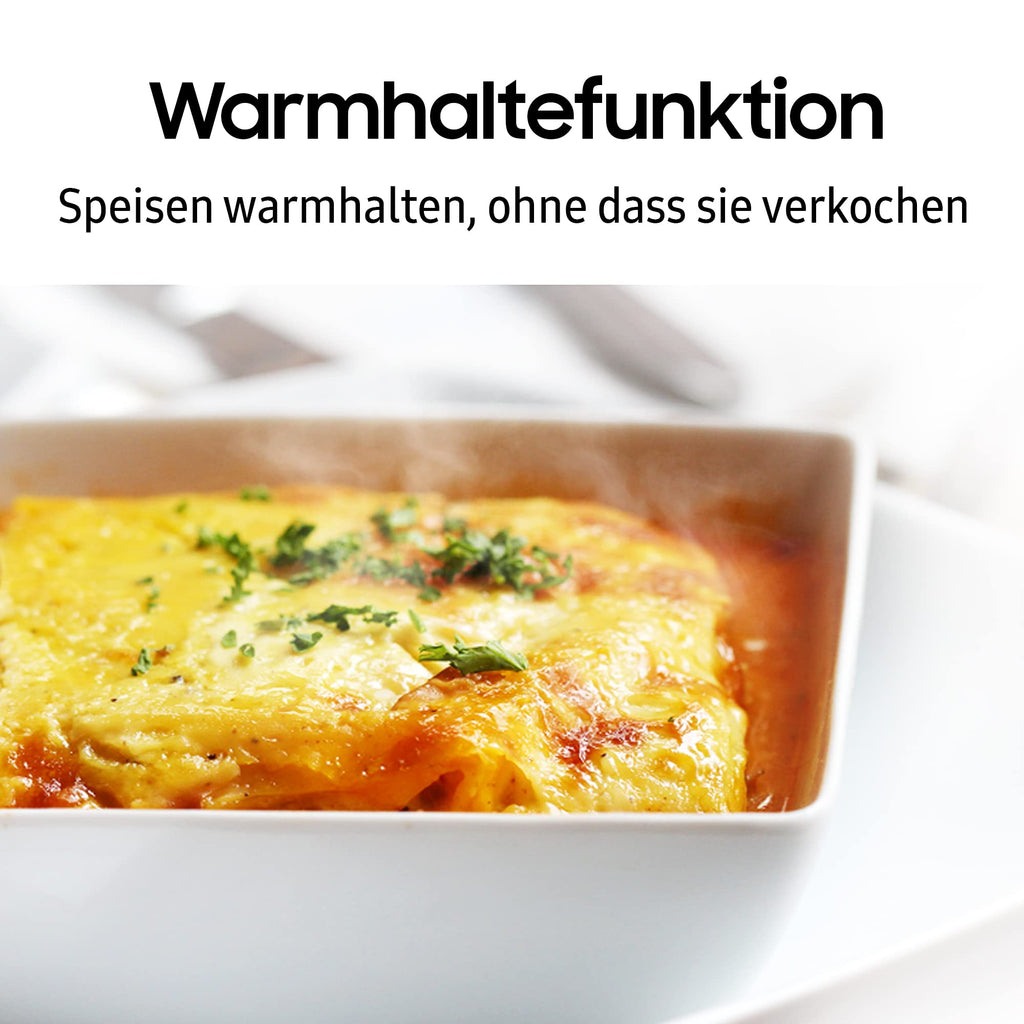 Samsung MS23DG4504AGE1 Solo-Mikrowelle ohne Grill, 23 l, 800 W, Home Dessert, Quick Defrost, Healthy Cooking, Warmhaltefunktion, Schwarz Edelstahl