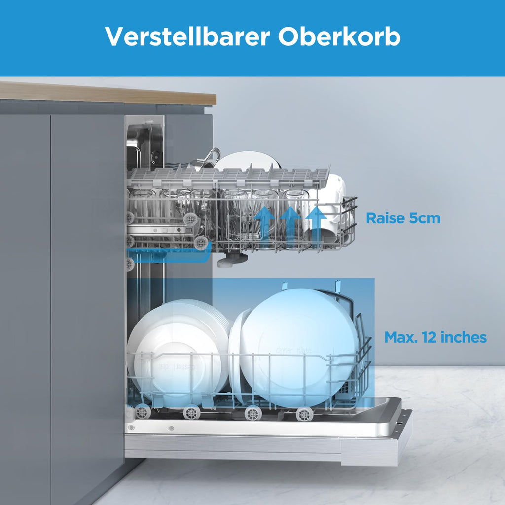 Midea SI 3.60N wi Geschirrspüler 60 cm Teilintegriert, 13 Maßgedecke, Halbintegrierter Spülmaschine mit WiFi, Extra Trocknung, 7 Programme, 49dB, 0~24 Startverzögerung - Inox