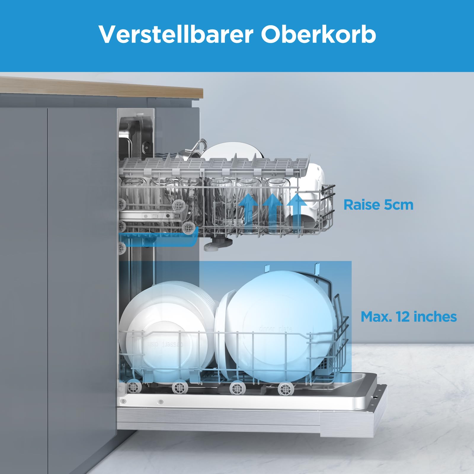 Midea SI 3.60N wi Geschirrspüler 60 cm Teilintegriert, 13 Maßgedecke, Halbintegrierter Spülmaschine mit WiFi, Extra Trocknung, 7 Programme, 49dB, 0~24 Startverzögerung - Inox
