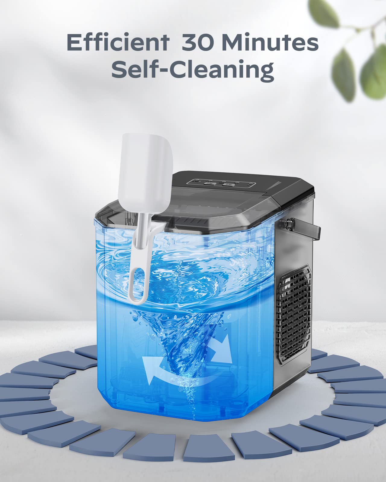 Silonn Eiswürfelmaschine mit Griff-Eiswürfelkorb – Tragbar & Selbstreinigend, Mini Ice Maker 9 Eiswürfel/6 Min. 12 KG/Tag, Eiswürfel einfach entnehmen und überall nutzen