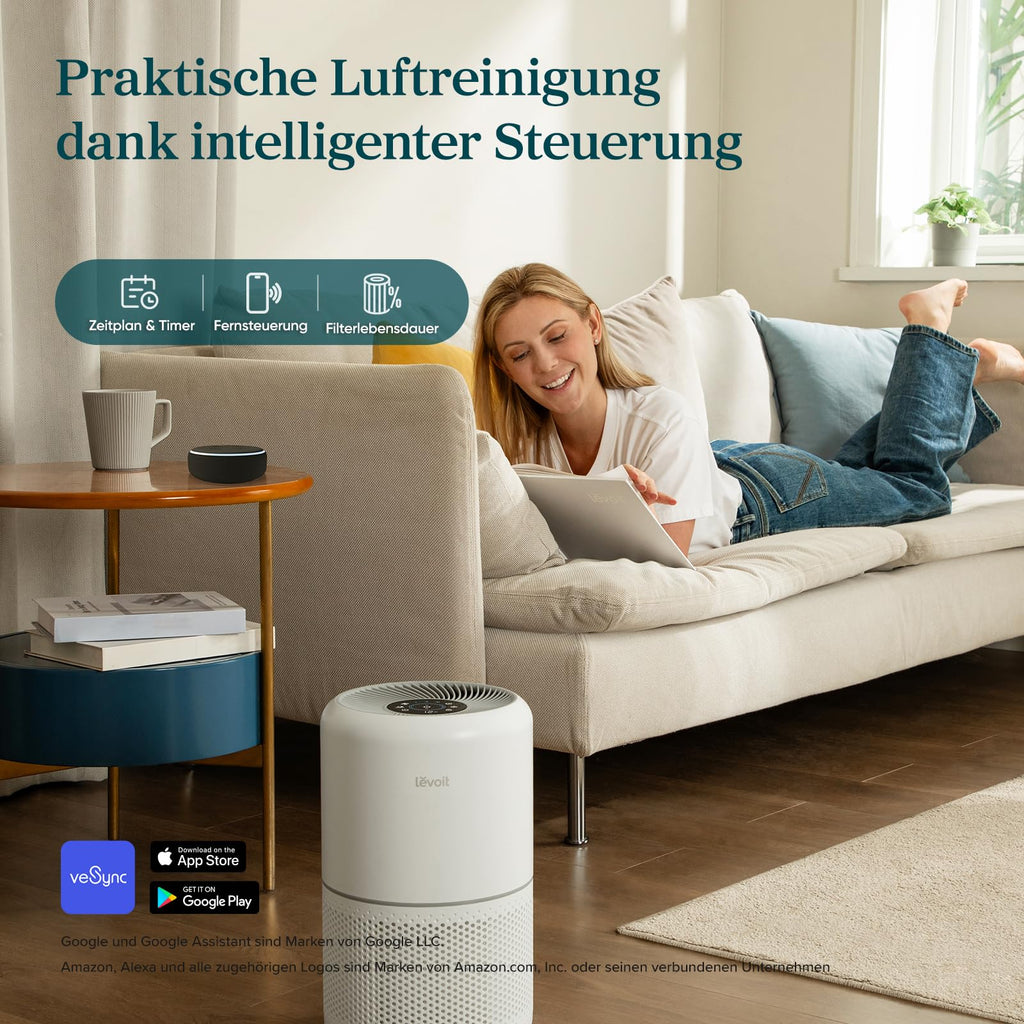 Levoit Luftreiniger mit HEPA Luftfilter gegen 99,97 Prozent Schimmel Staub Pollen Tierhaare, Luftqualitäts-Feedback und Auto-Modus, CADR 240m³/h für Raucherzimmer, bis zu 50m², Weiß