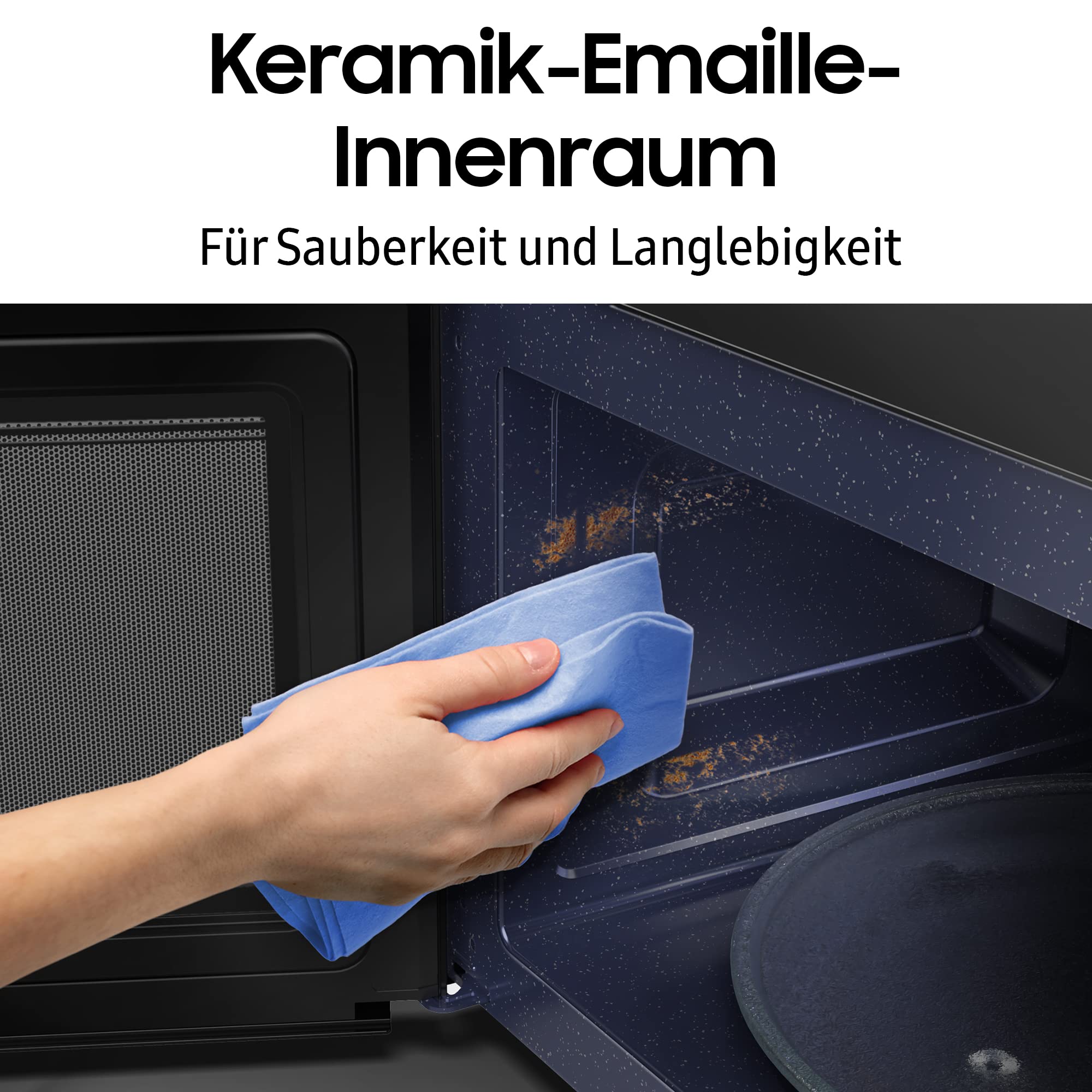 Samsung MS23DG4504AGE1 Solo-Mikrowelle ohne Grill, 23 l, 800 W, Home Dessert, Quick Defrost, Healthy Cooking, Warmhaltefunktion, Schwarz Edelstahl